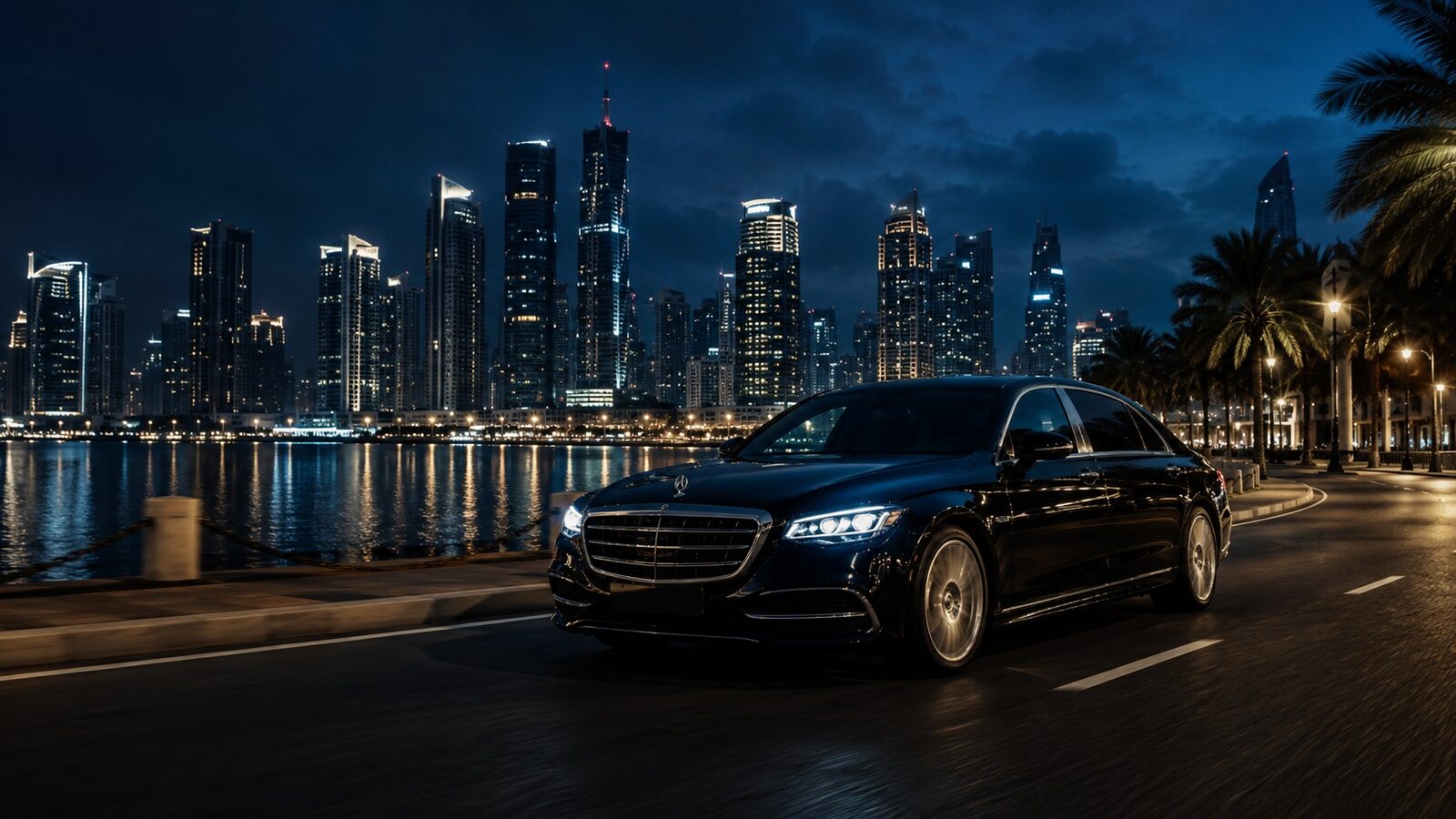 Luxury chauffeur vehicle at night